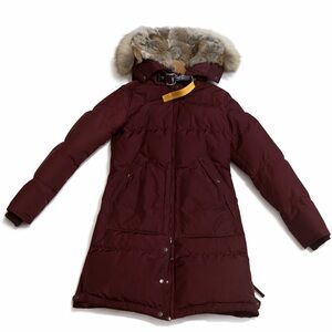 Parajumpers Burgundy Puffer Coat with Fur Trim